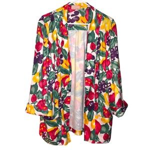 VINTAGE Tan-Jay Fruit Print Bright Colourful Blazer Cardigan
